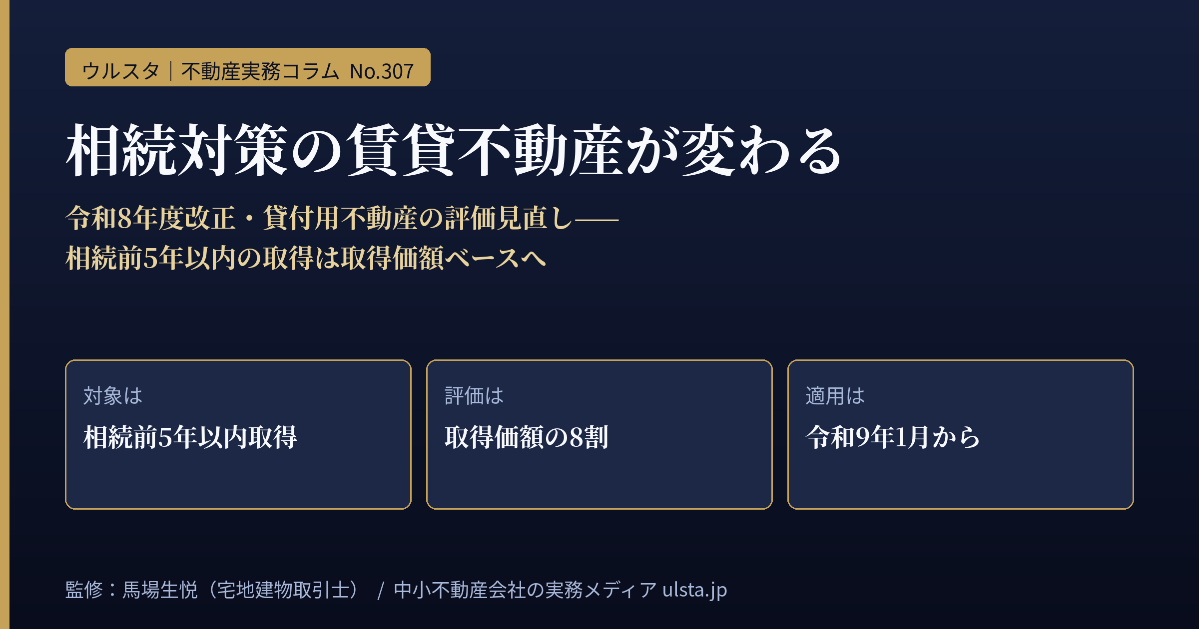 相続対策の賃貸不動産が変わる2026｜令和8年度改正・貸付用不動産の評価5年ルールと中小不動産の提案実務