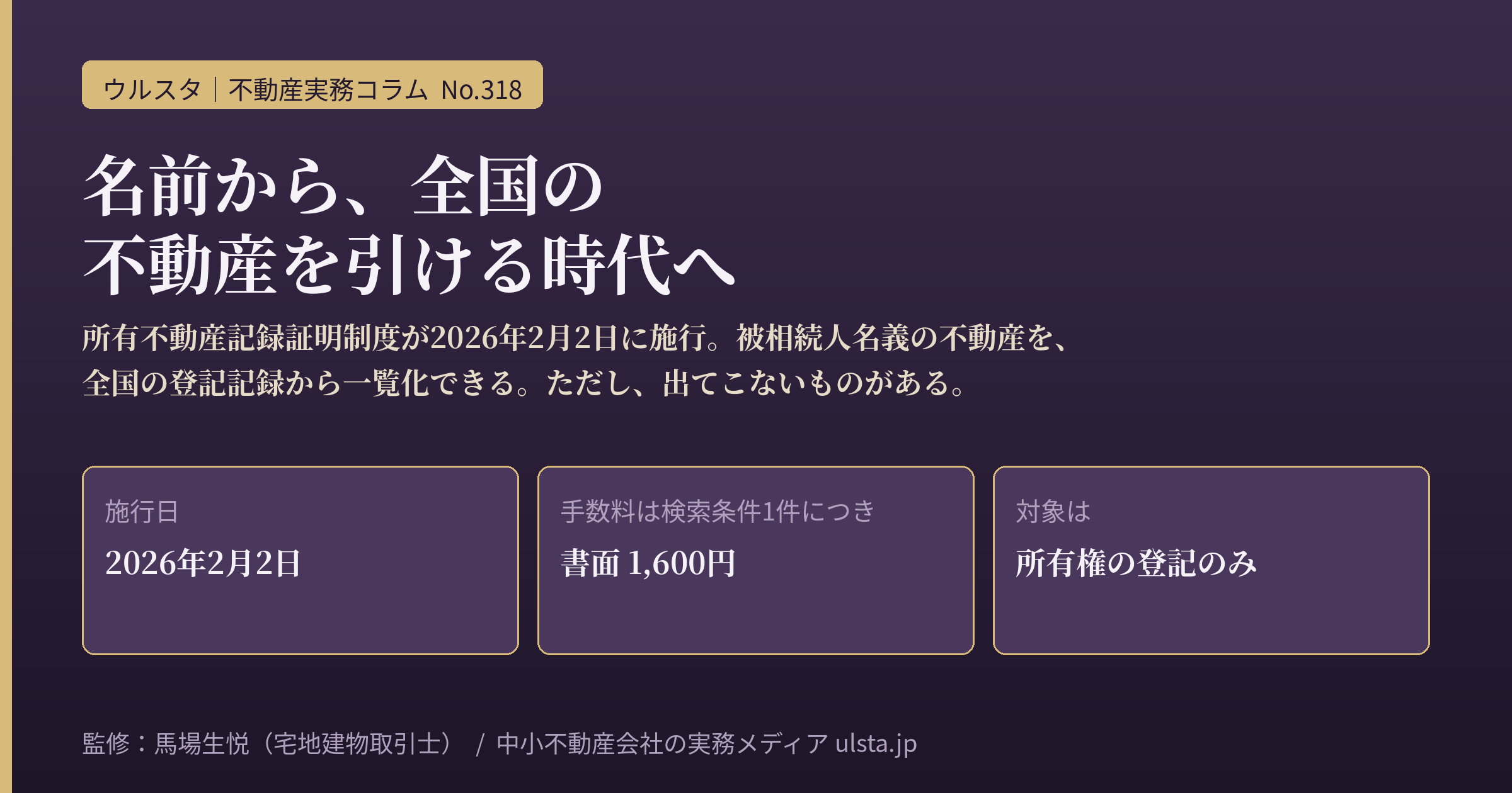 所有不動産記録証明制度2026｜2026年2月2日施行、被相続人名義の不動産を全国から一覧化する新制度の請求手順・手数料・検索の限界を中小不動産の実務目線で整理