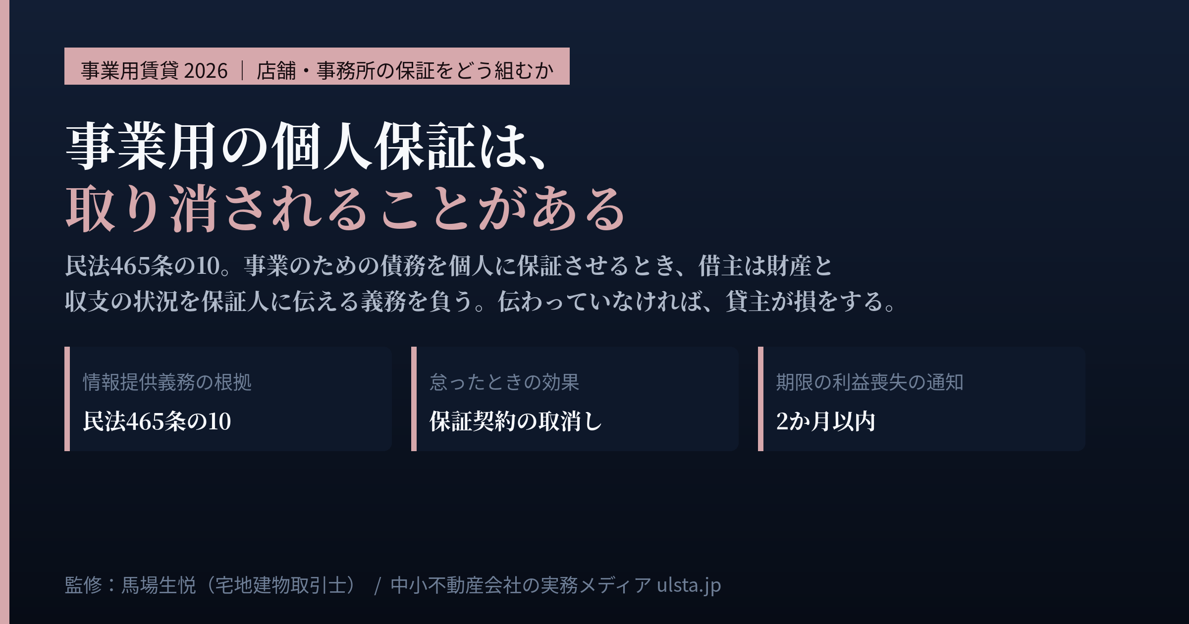 事業用賃貸の個人保証は取り消されることがあります｜民法465条の10の情報提供義務と店舗・事務所の保証実務2026
