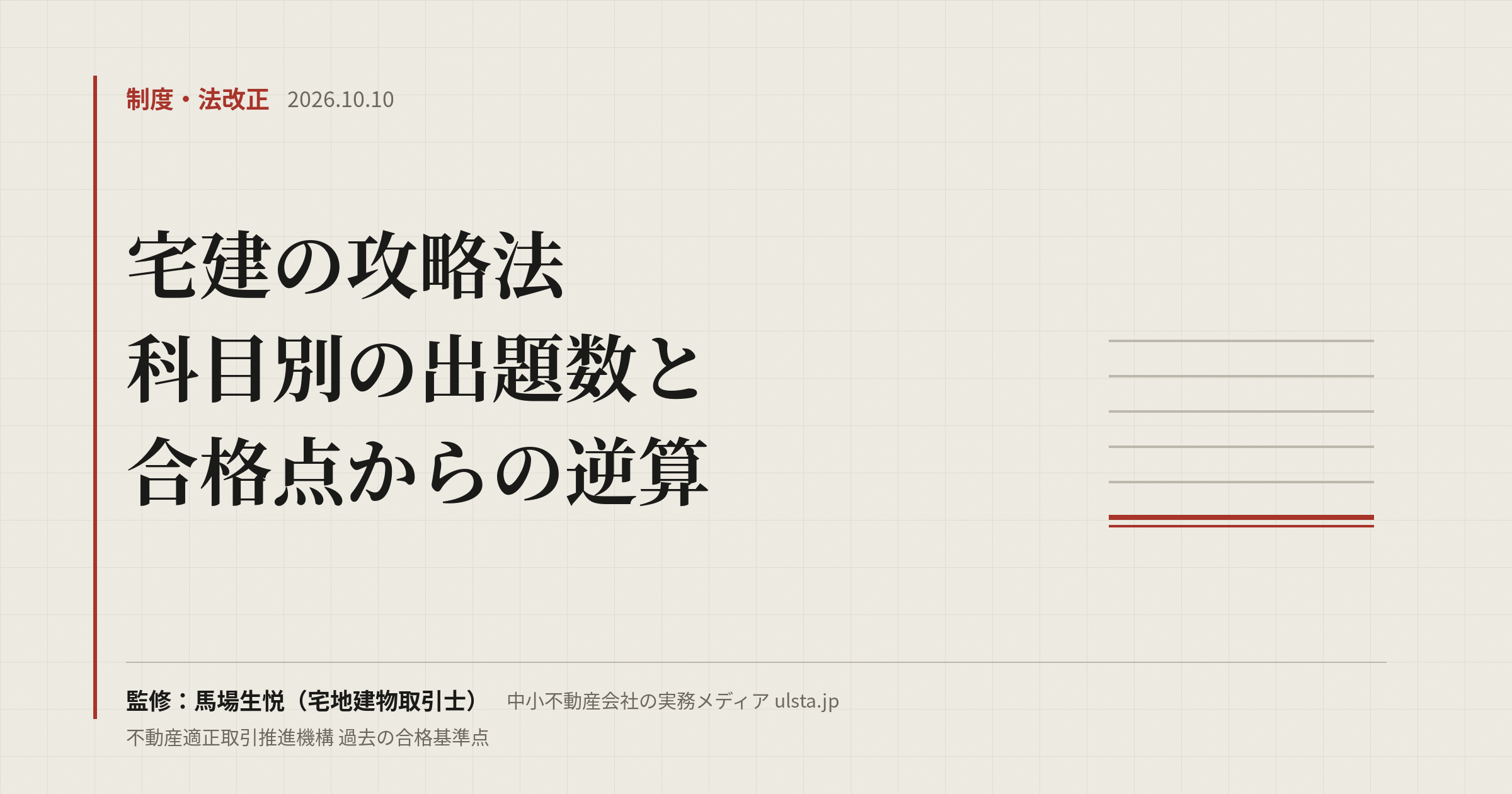 宅建の攻略法2026｜科目別の出題数と配点、何点取れば合格かを逆算