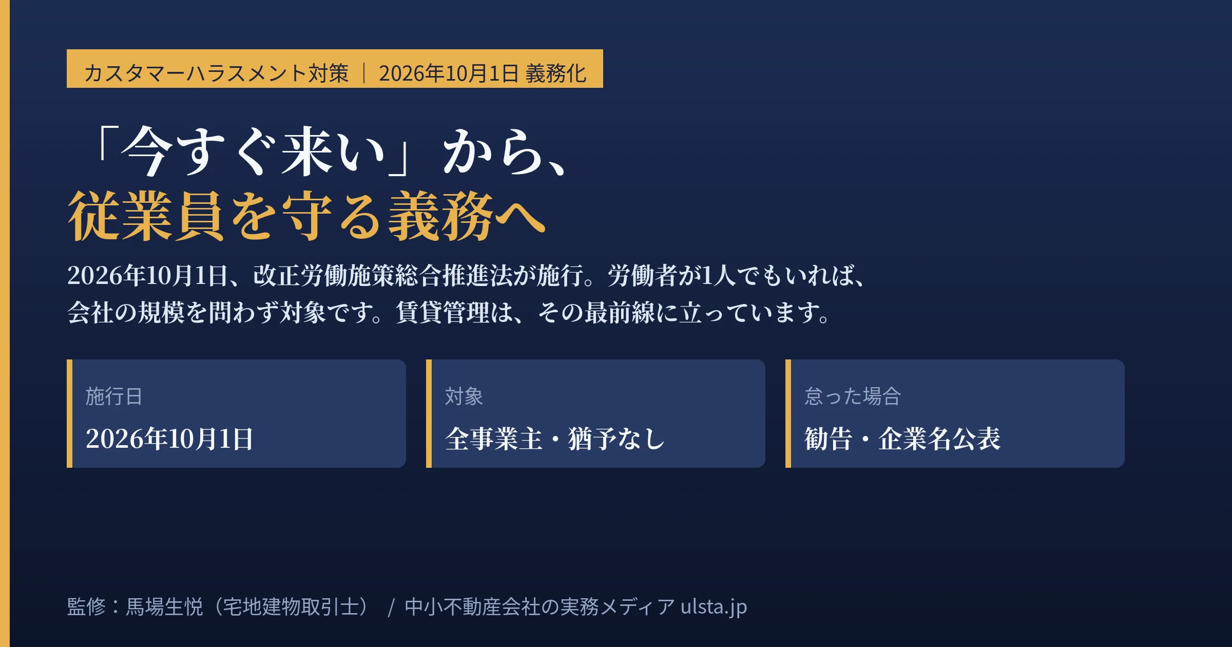 カスタマーハラスメント対策が2026年10月に義務化されます
