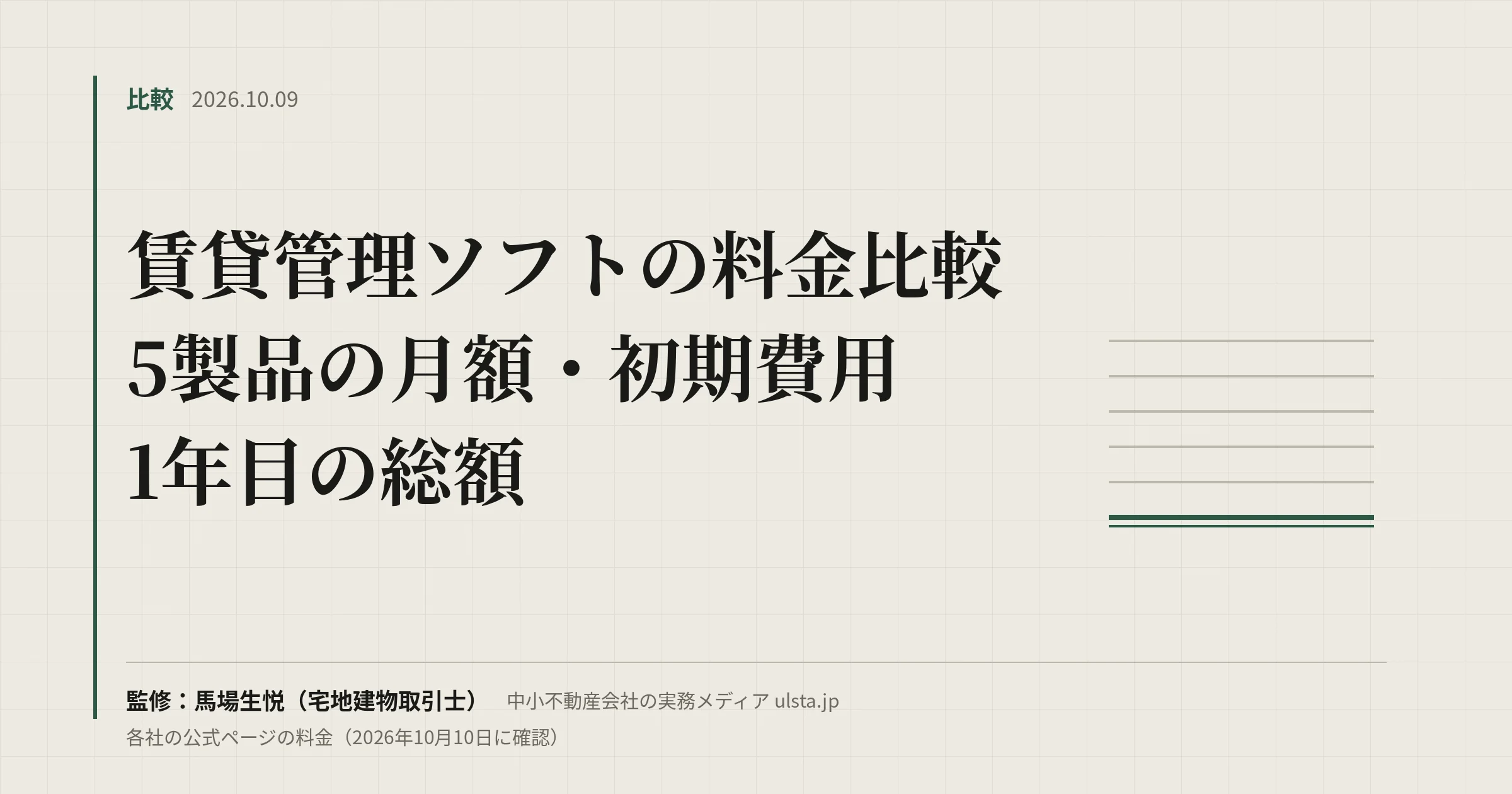 賃貸管理ソフトの料金比較【2026年10月】月額・初期費用・1年目の総額