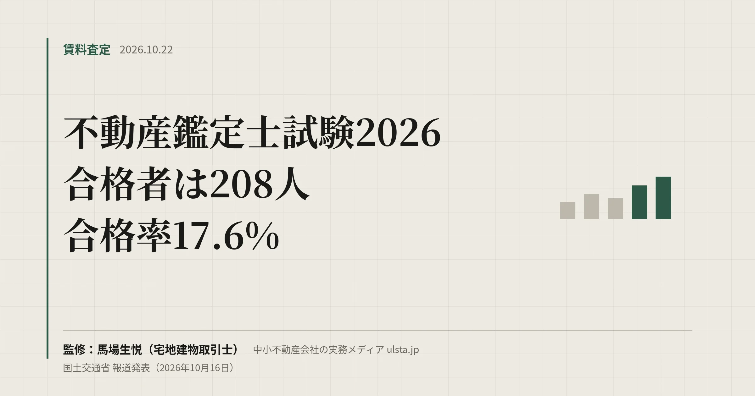 不動産鑑定士試験2026の合格者は208人｜合格率17.6%と今後の流れ