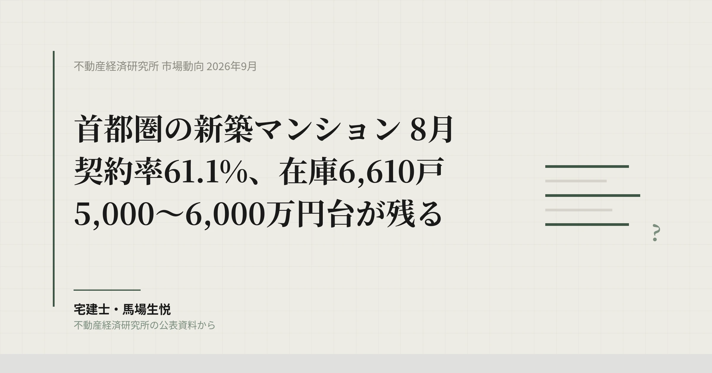 首都圏新築マンション8月|契約率61%、5,000〜6,000万円台が売れない